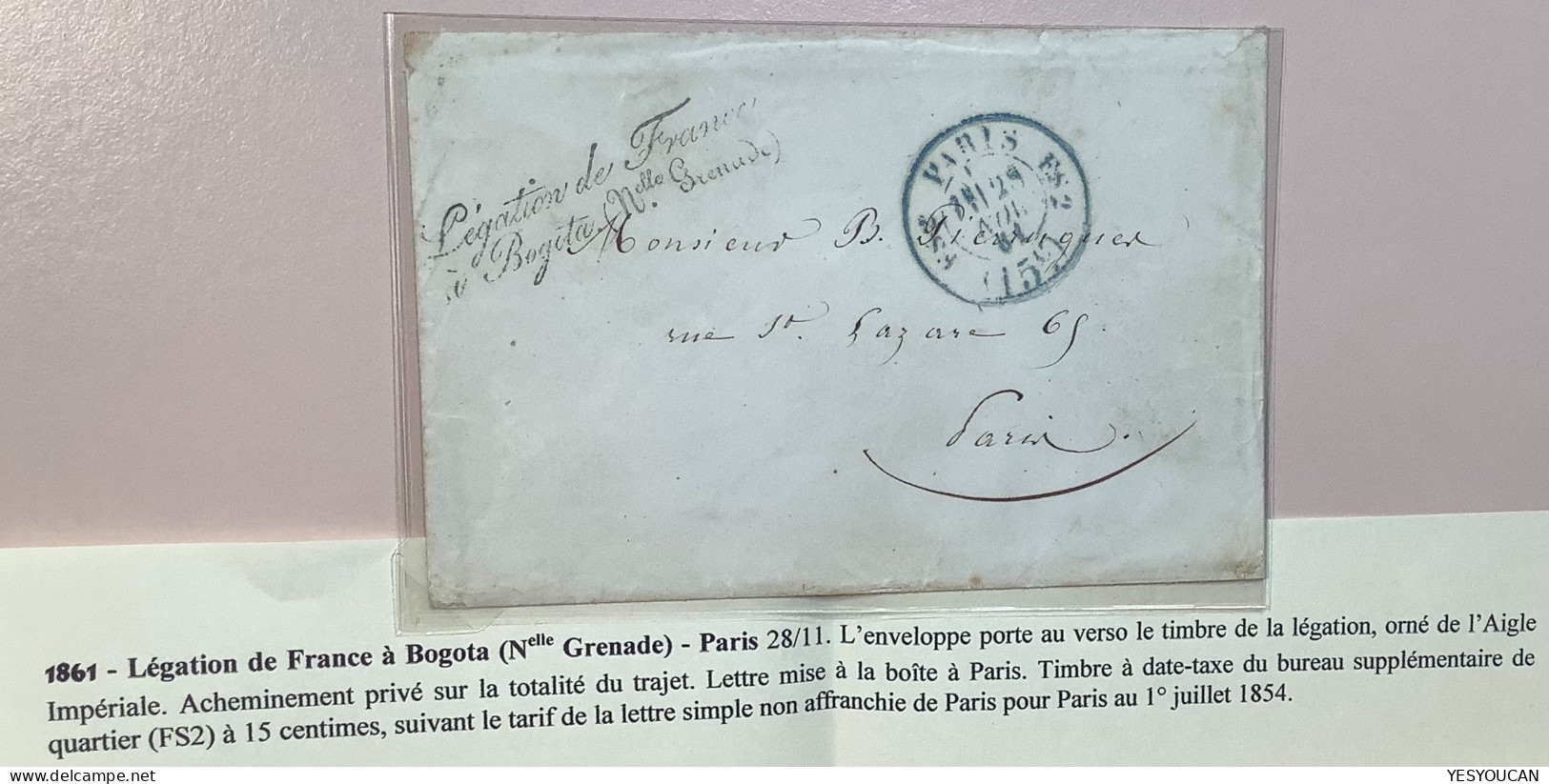 Colombia 1861 Very Rare FRENCH DIPLOMATIC MAIL POUCH BOGOTA "Légation De France" Cover>Paris (lettre Valise Diplomatique - Colombia