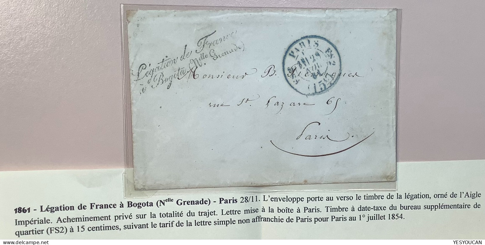 Colombia 1861 Very Rare FRENCH DIPLOMATIC MAIL POUCH BOGOTA "Légation De France" Cover>Paris (lettre Valise Diplomatique - Kolumbien