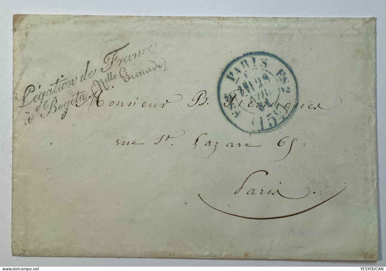 Colombia 1861 Very Rare FRENCH DIPLOMATIC MAIL POUCH BOGOTA "Légation De France" Cover>Paris (lettre Valise Diplomatique - Colombie