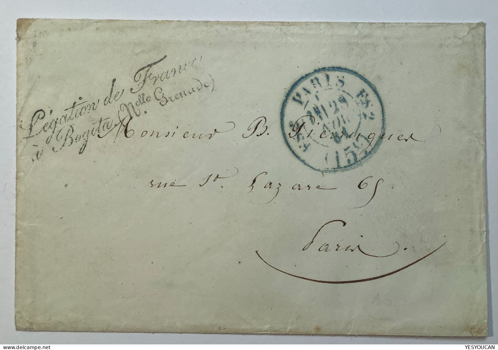 Colombia 1861 Very Rare FRENCH DIPLOMATIC MAIL POUCH BOGOTA "Légation De France" Cover>Paris (lettre Valise Diplomatique - Colombia