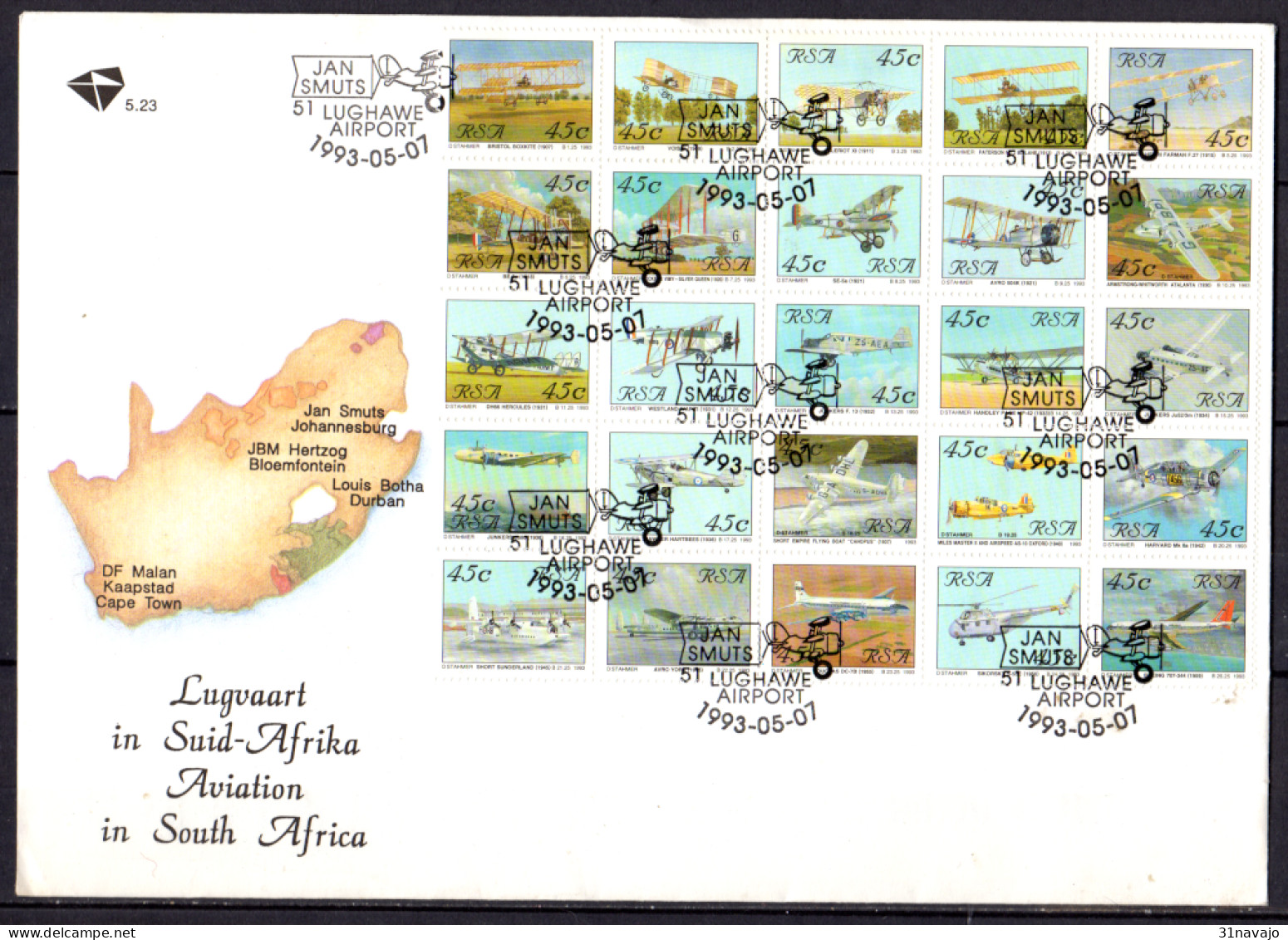 AFRIQUE DU SUD - Aviation En Afrique Du Sud FDC - FDC