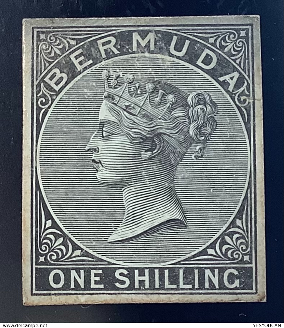 Bermuda 1865 De La Rue 1s Die Proof RARE, ONLY FIVE RECORDED, As Usual Cut Down (BWI Bermudes Queen Victoria - Bermuda