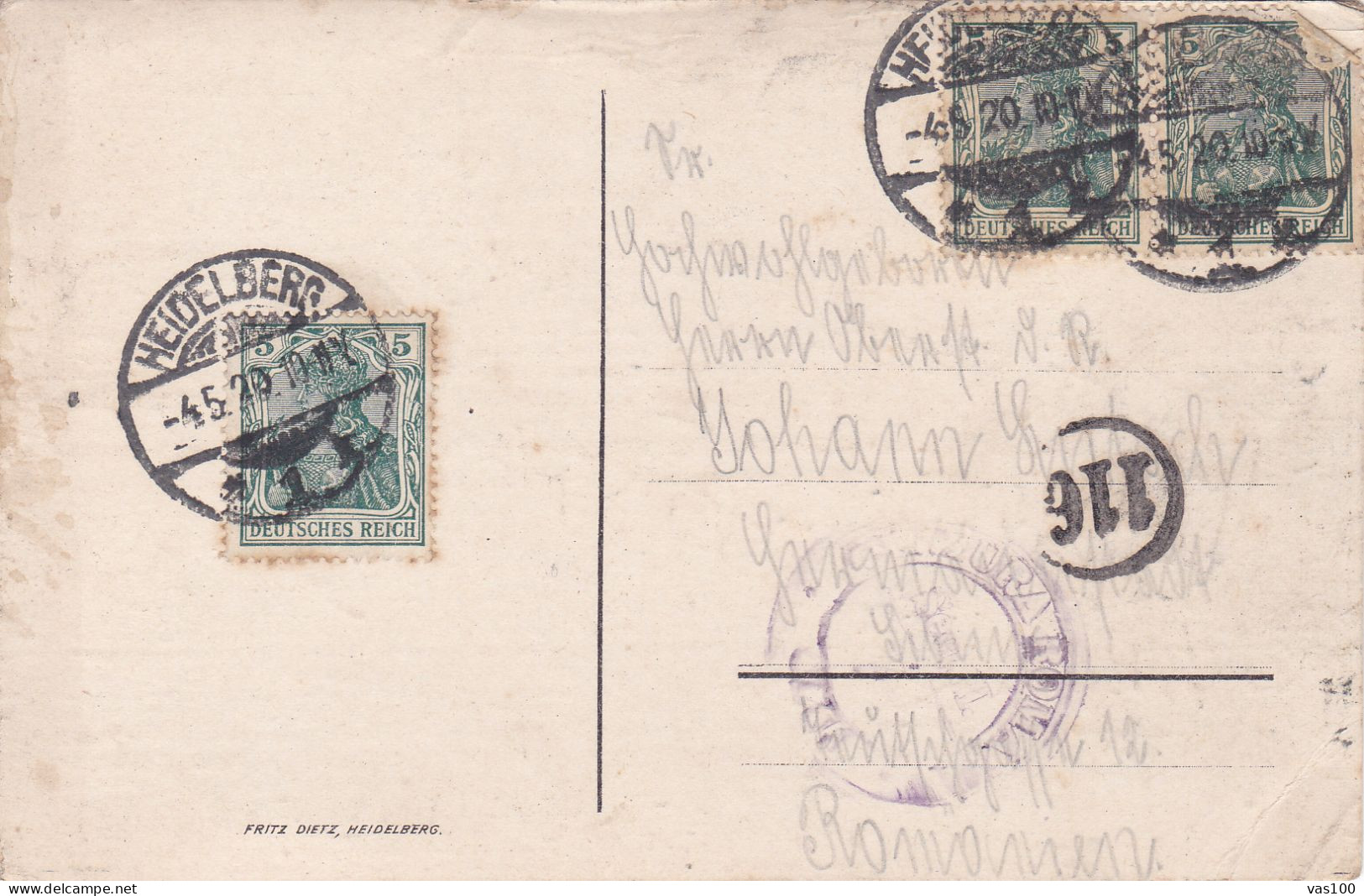 Romania, 1920, WWI Military Censored CENSOR ,POSTCARD,POSTMARK HEIDELBERG - Lettres 1ère Guerre Mondiale