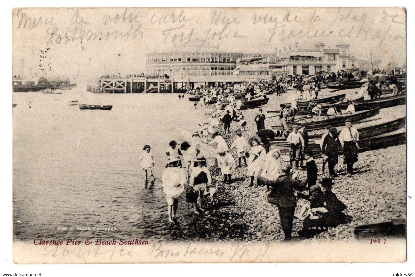 Royaume-Uni-- SOUTHSEA --1904 -- Clarence Pier & Beach.timbre--cachet.ROMILLY / SEINE-10 (France) - Southsea