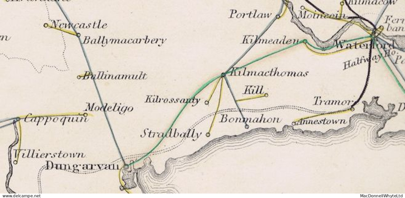 Ireland Waterford 1835 Front Only To Dublin At "10" With Boxed PAID AT/DUNGARVAN, Clear Strike In Red - Prephilately