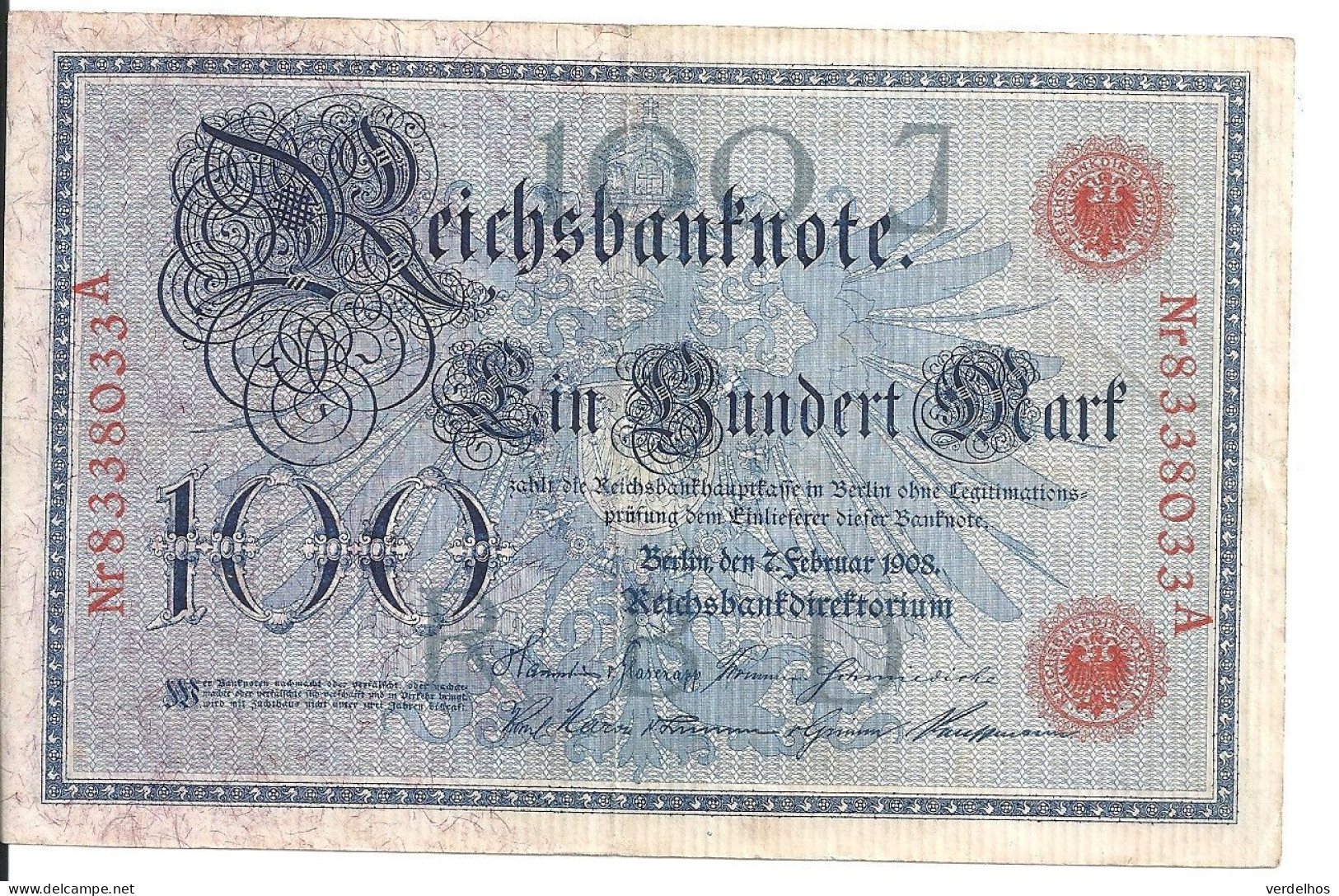 ALLEMAGNE 100 MARK 1908 VF P 33 - 100 Mark