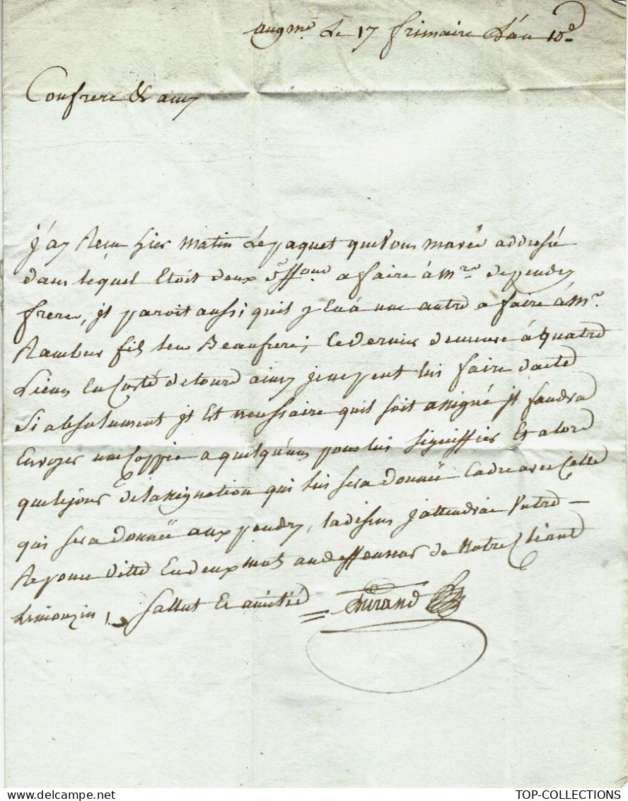 1801  LETTRE Entre Huissiers Marque Postale 15 ANGOULEME Charente  => Nadaud Huissier à Barbezieux CHARENTE  VOIR SCANS - 1801-1848: Precursori XIX