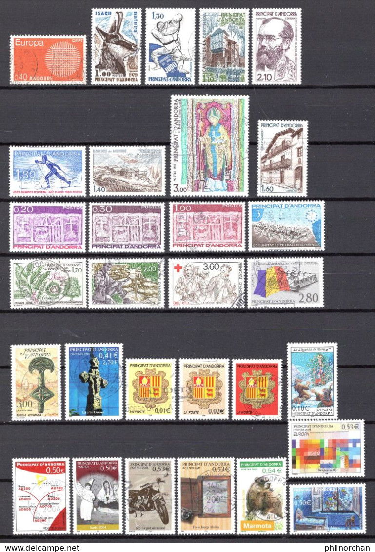 Andorre 1970 à 2007 30 Timbres Différents Oblitérés   2 €  (cote 22,45 €) - Used Stamps