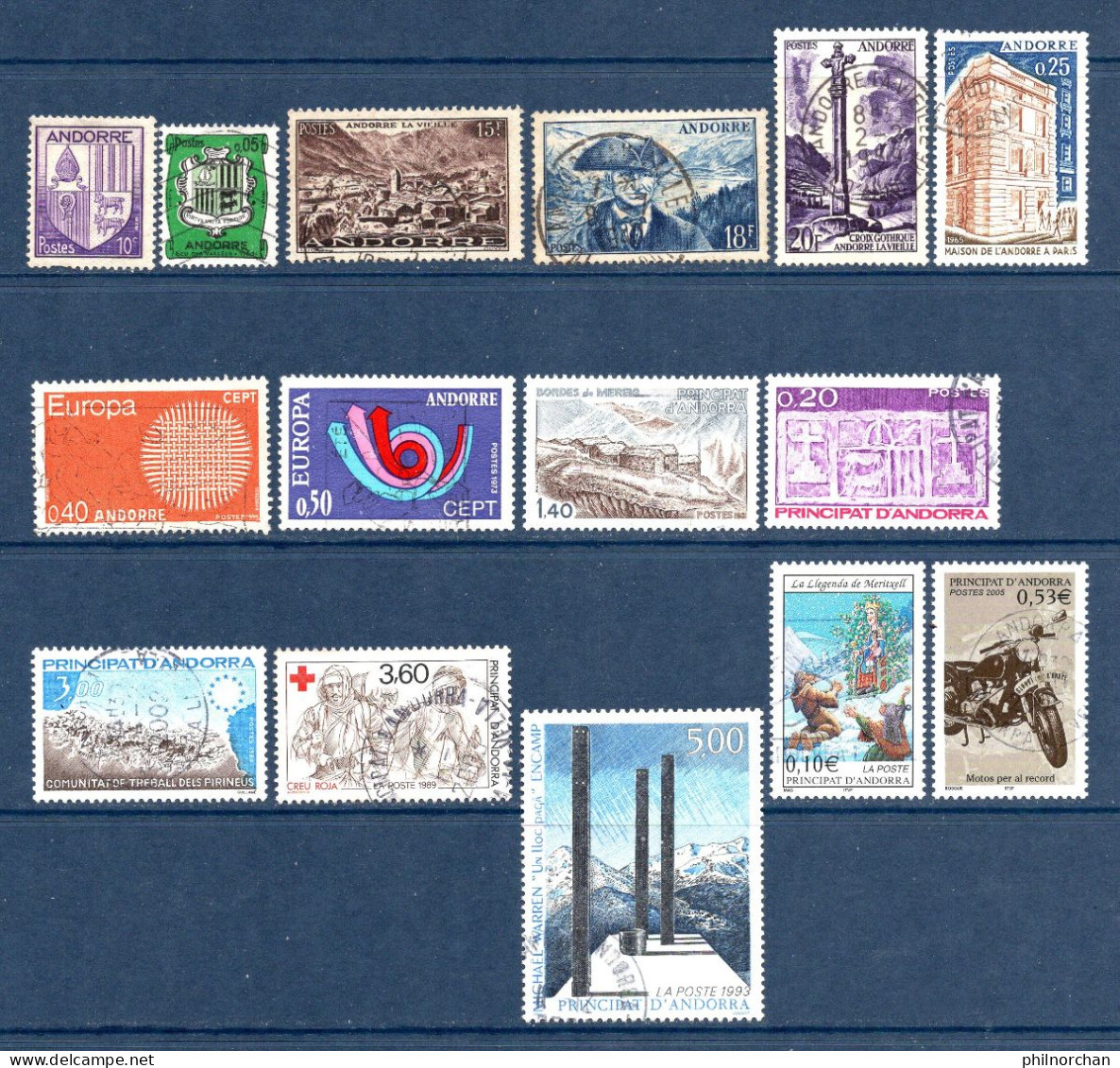 Andorre 1944 à 2005 15 Timbres Différents Oblitérés   2 €  (cote 22,40 €) - Gebruikt