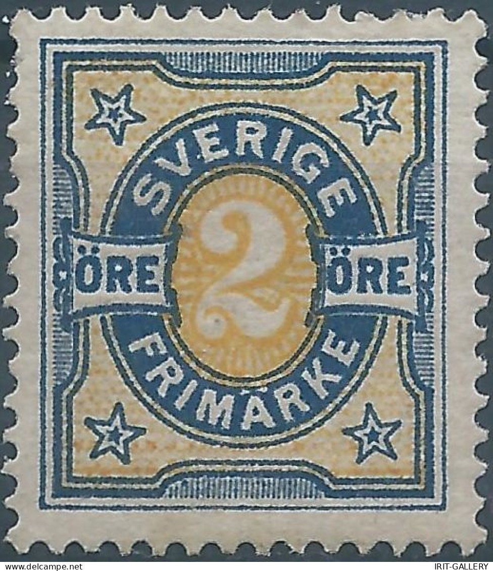 Suède-Sweden-Schweden,SVERIGE,Svezia -1892 Two-tone Number Type - 2ÖRE Blue/yellow,Mint,Value:€10,00 - Neufs
