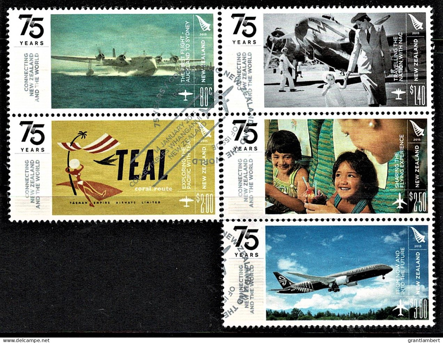 New Zealand 2015 TEAL Air NZ  - 75 Years Set As Block Of 5 Used - Usados