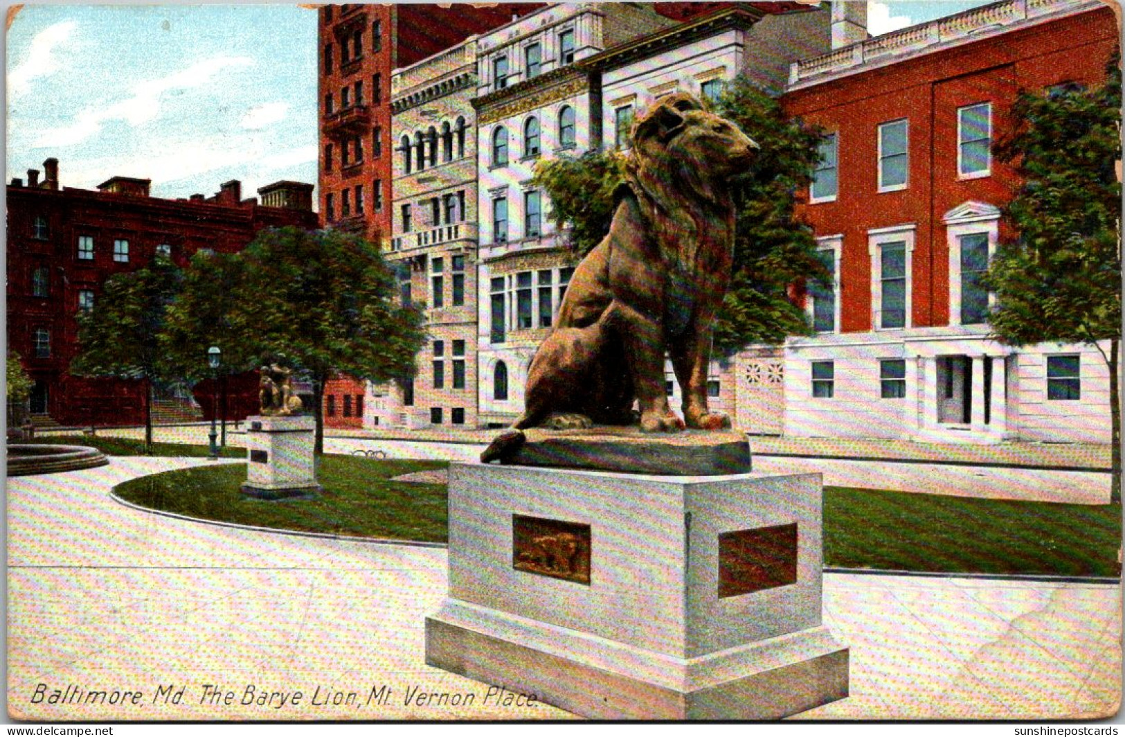 Maryland Baltimore Mount Vernon Place The Barye Lion 1911 - Baltimore