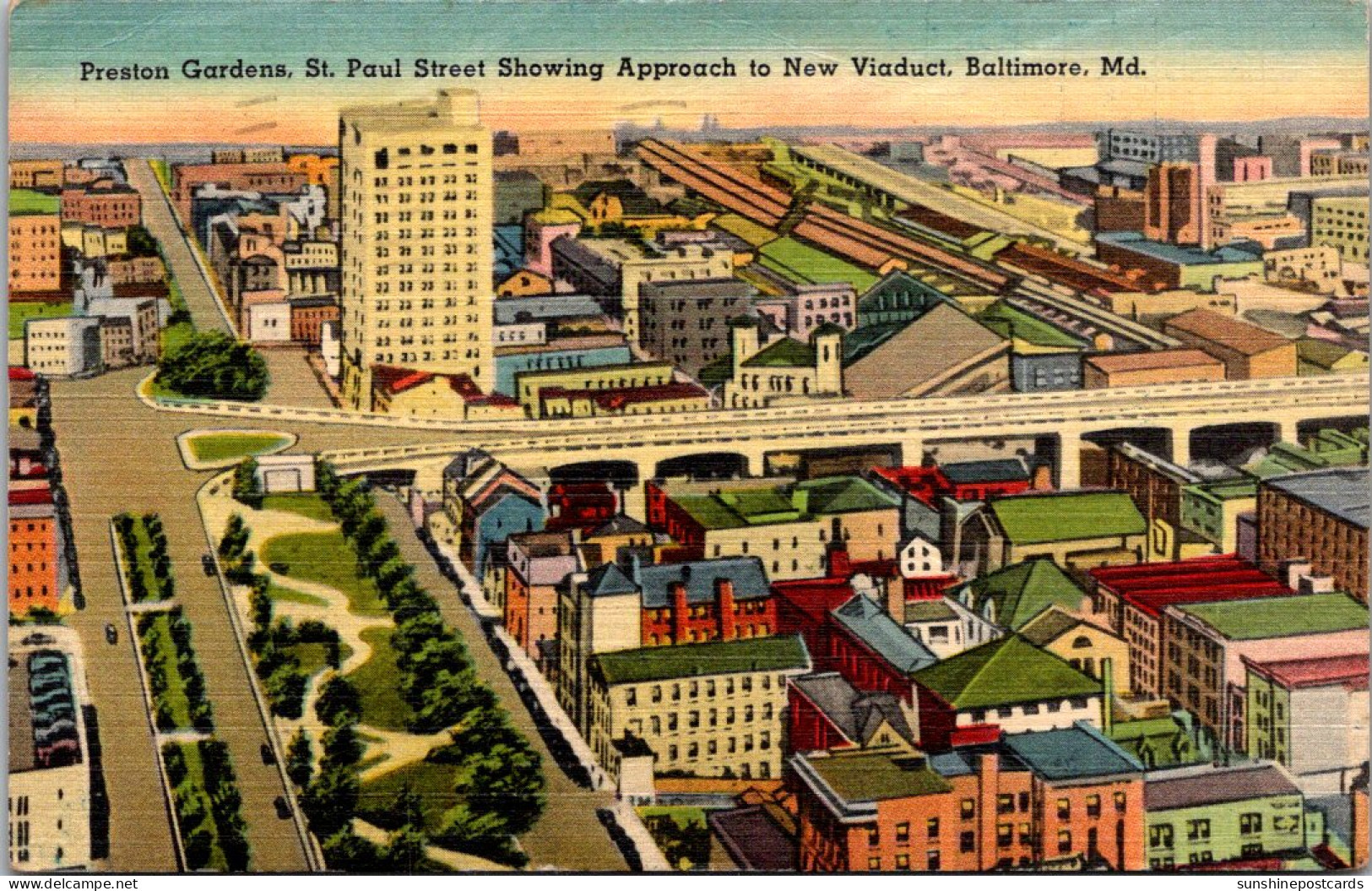 Maryland Baltimore Preston Gardens St Paul Street Showing Approach To New Viaduct 1946 - Baltimore