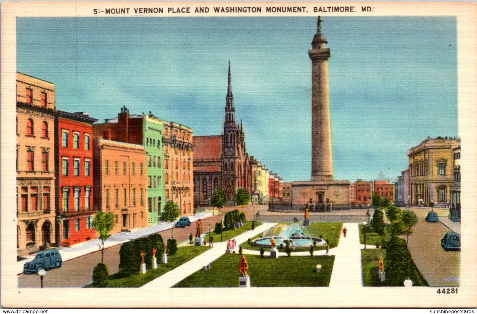 Maryland Baltimore Mount Vernon Place And Washington Monument 1949 - Baltimore