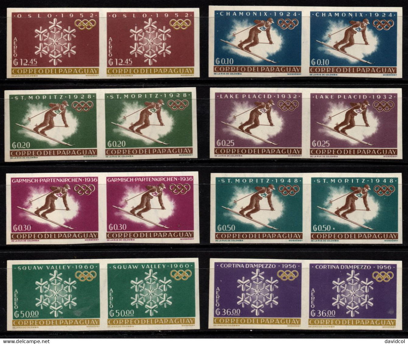 2429 - PARAGUAY, 1963 - MI#: 1200-1207 - MNH  PAIRS - WINTER OLYMPICS 1924-1960 - CAT VAL:€ 44.00 - Inverno1924: Chamonix