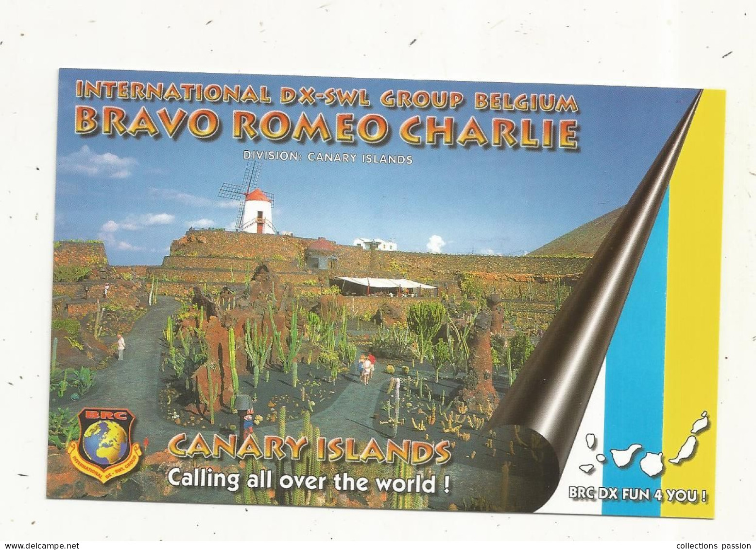 Cp , Carte QSL 4 Pages,  BRAVO ROMEO CHARLIE, International DX - SWL Group Belgium, CANARY ISLANDS,  2 Scans - Radio Amateur