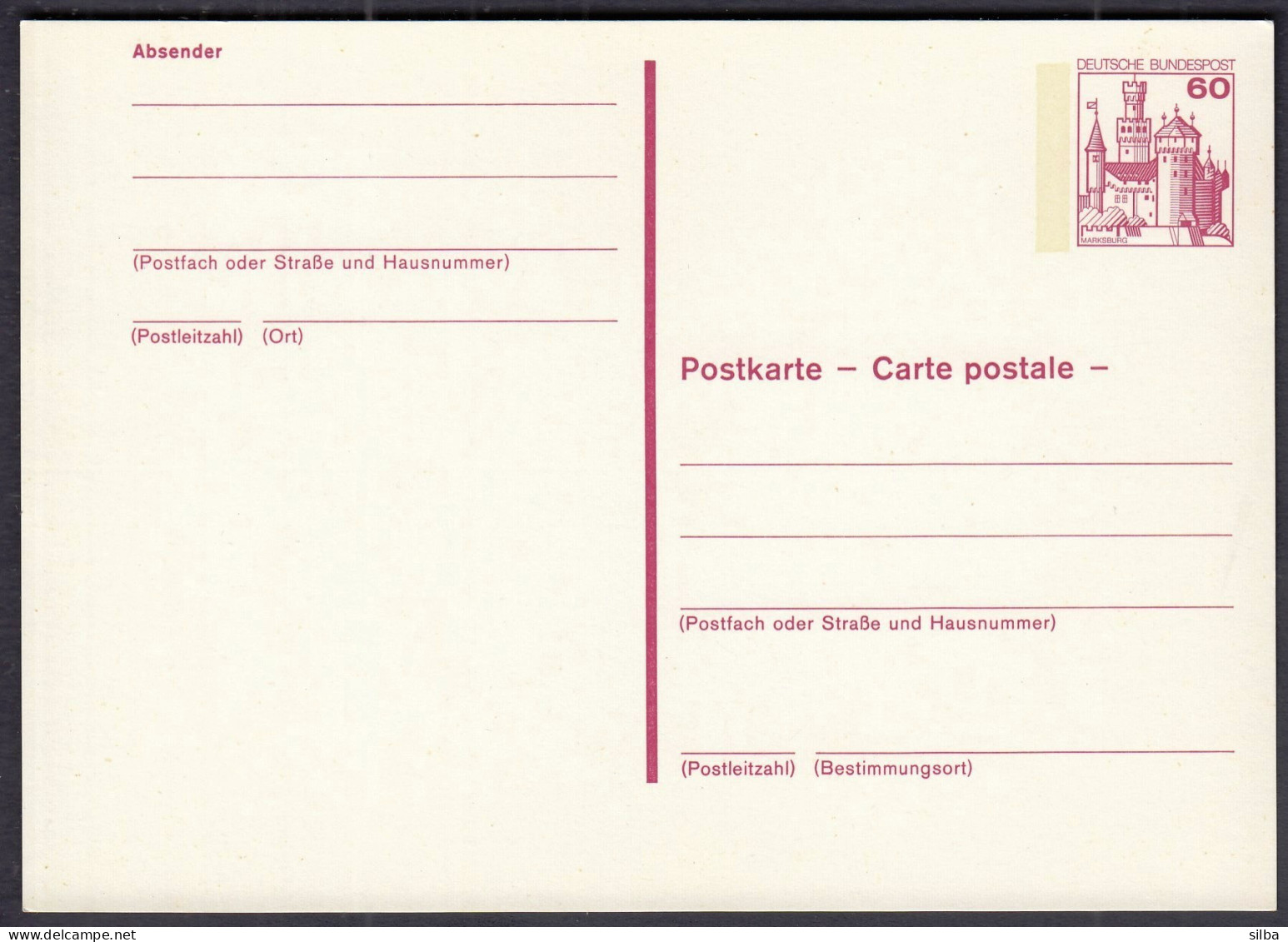 Germany 1982 / Postkarte / Postal Stationery / 60 Pf / Castle, Marksburg / Mint, Unused - Postkarten - Ungebraucht
