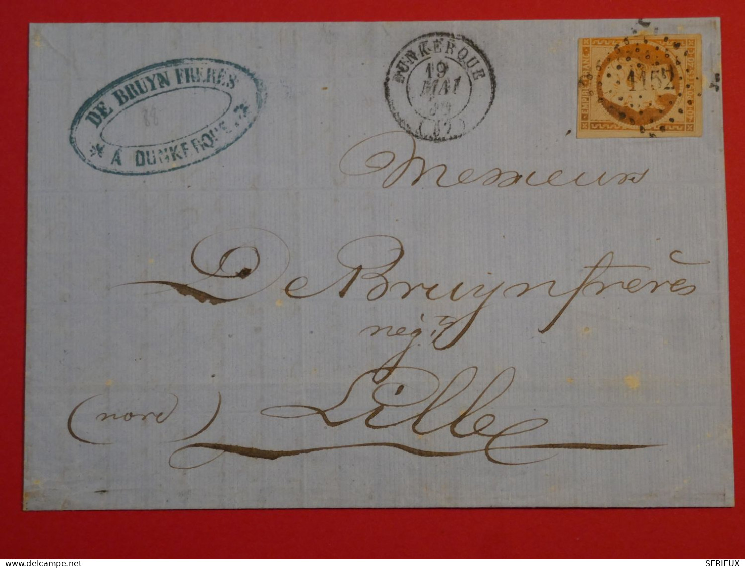 BP 15 FRANCE BELLE LETTRE 1867   DUNKERQUE A LILLE  + NAPOLEON  40C  +AFFR. INTERESSANT++ - 1853-1860 Napoleon III