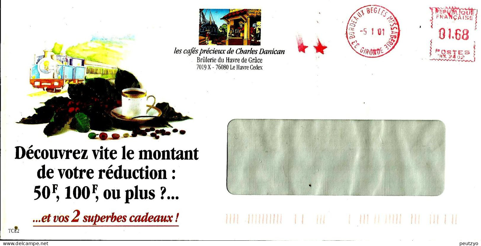 Lettre Entière  EMA Secap 2001  Les Cafés Danican (imprimé) Industrie Metier 33 Bordeaux  D/45 - Autres & Non Classés