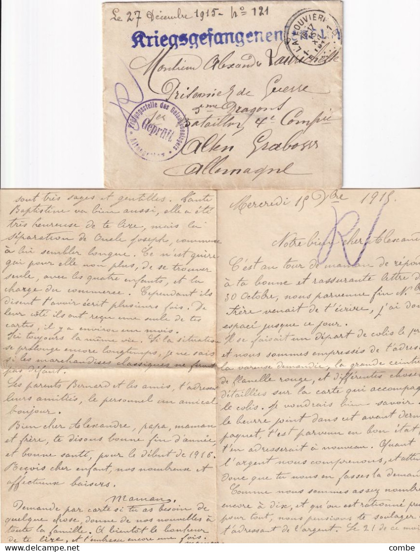 LETTRE. 27 DEC 1915. PRISONNIER DE GUERRE. LA LOUVIERE. 4 PAGES - Prisonniers