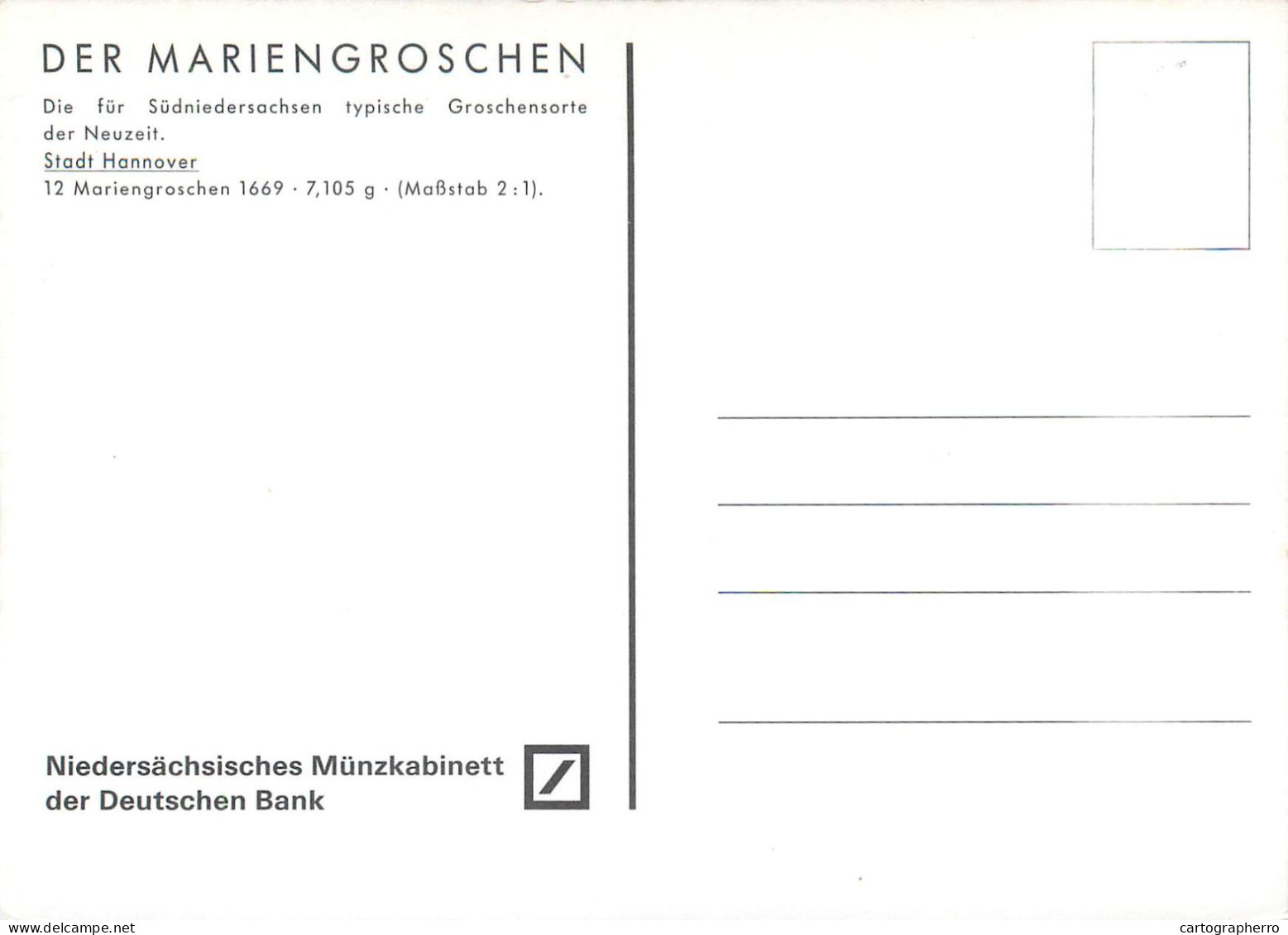 Postcard Coins Germany Der Marien Groschen Hannover - Münzen (Abb.)