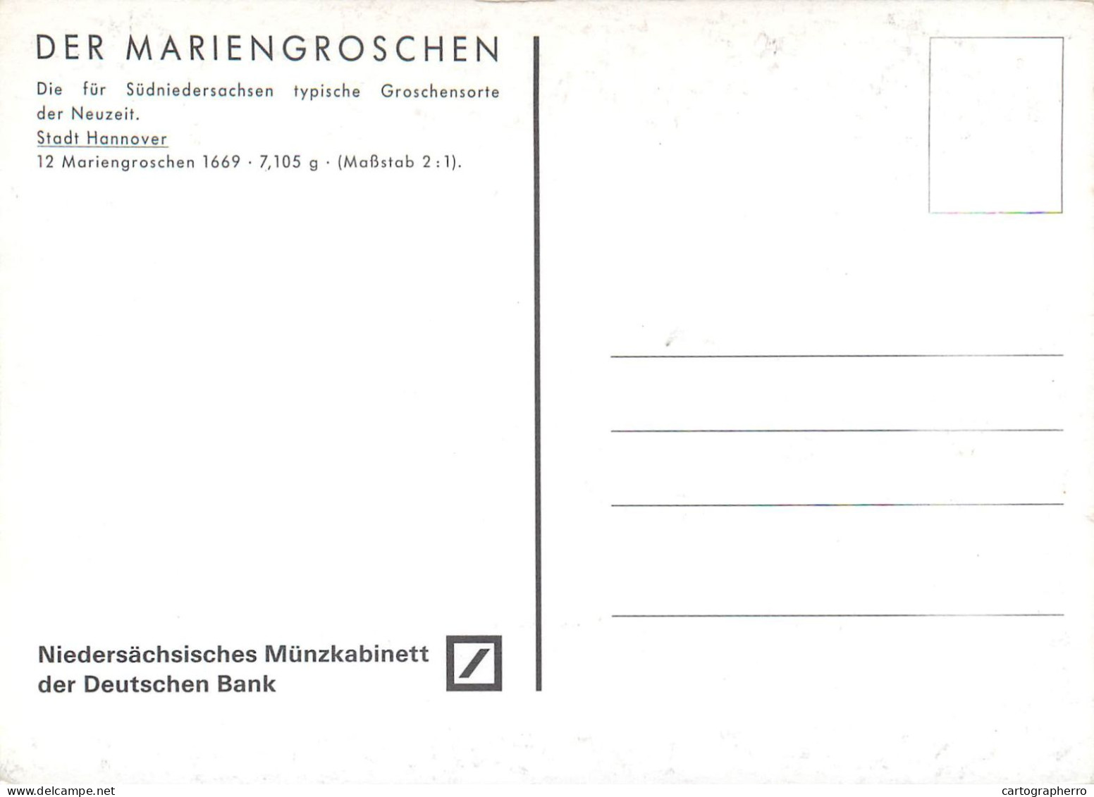 Postcard Coins Germany Hannover Der Mariengroschen - Münzen (Abb.)