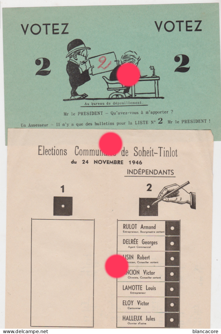 Soheit Tinlot élections Communales De 1946 Réunion De 2 Tracts De Propagande électorale - Programmes