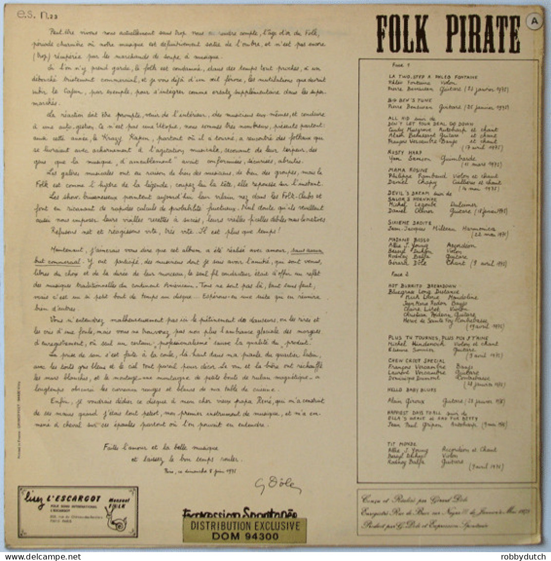 * LP *  FOLK PIRATE - FOLKLORE (France 1975 EX-) - Country & Folk