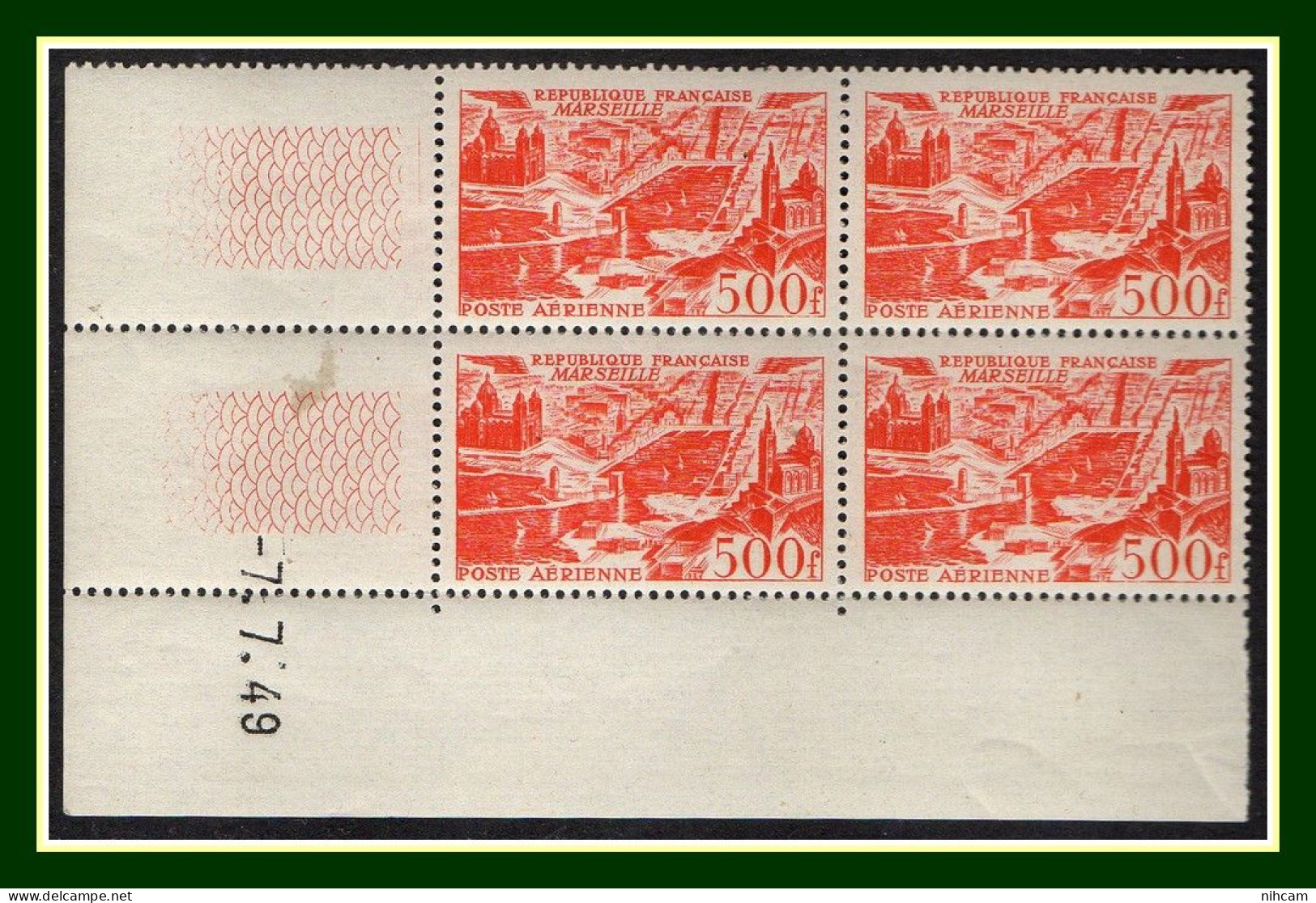 .Coin Daté N° PA 27 ** MNH Marseille 7.7.49 (cote XXX) (petit Clair Bord De Feuille) - Poste Aérienne