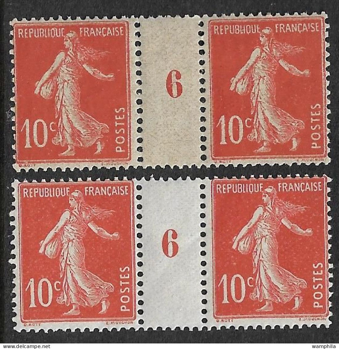 France N°138** 2 Paires, Millésime 6, Sur Papiers De Nuances Différentes Avec Variété Constante. - Neufs