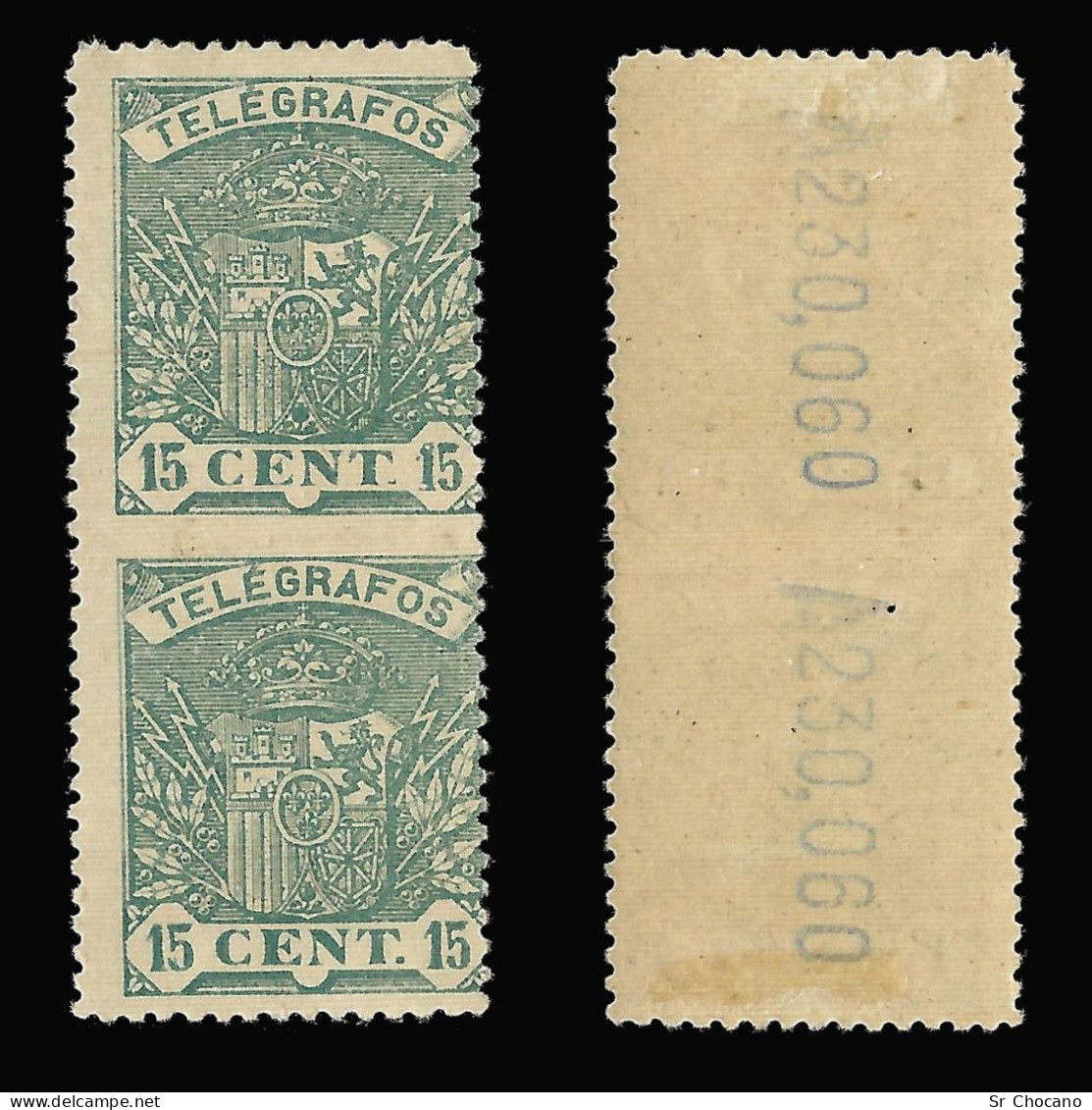 VARIEDAD PERFORACIÓN.Telégrafos.Edifil.57da.1921.Escudo España.15c.BlQ 2.MH-MNH. - Variétés & Curiosités