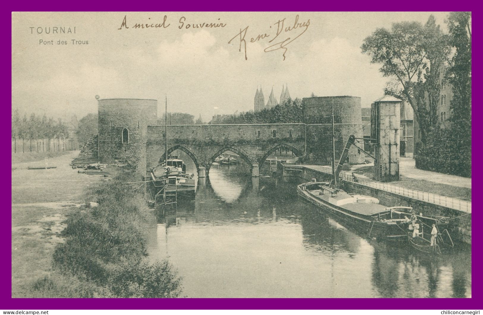 * TOURNAI - Pont Des Trous - Péniches - Batelier - Animée - Edit. D.T.C. - 1908 - Doornik