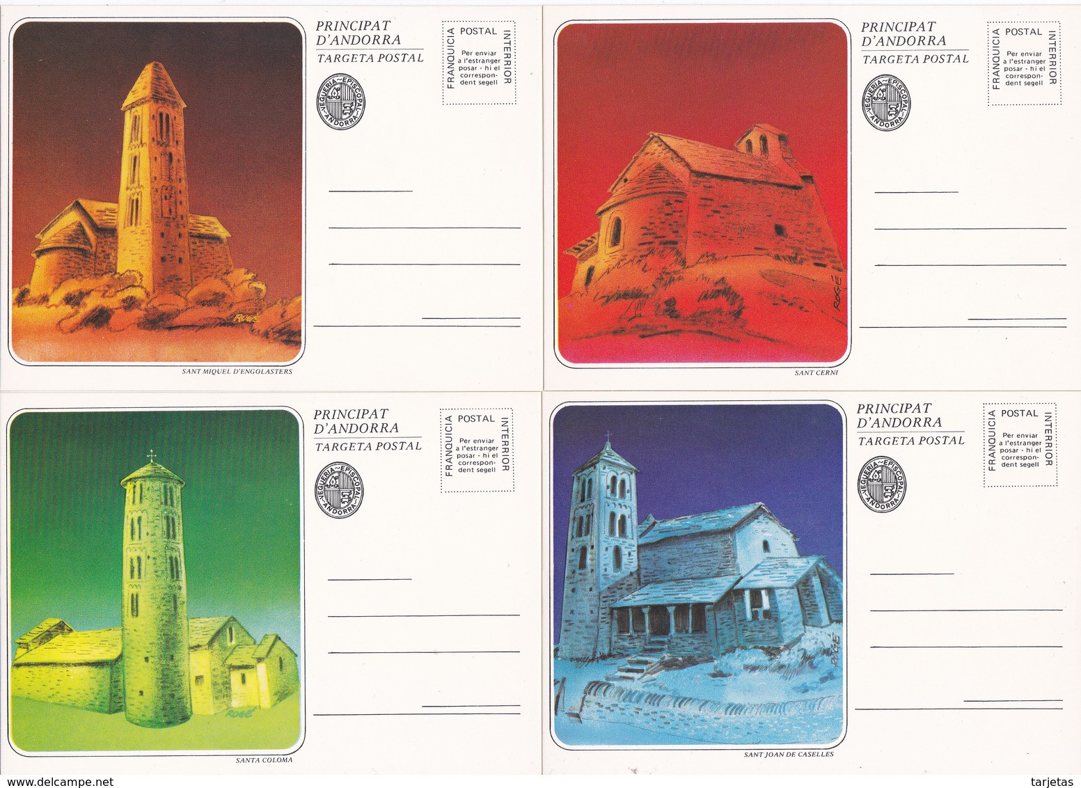 ANDORRA - VEGUERIA EPISCOPAL LOTE DE 6 TARJETAS / ENTERO POSTAL IGLESIAS ROMANICAS AÑO 1979 - Episcopale Vignetten