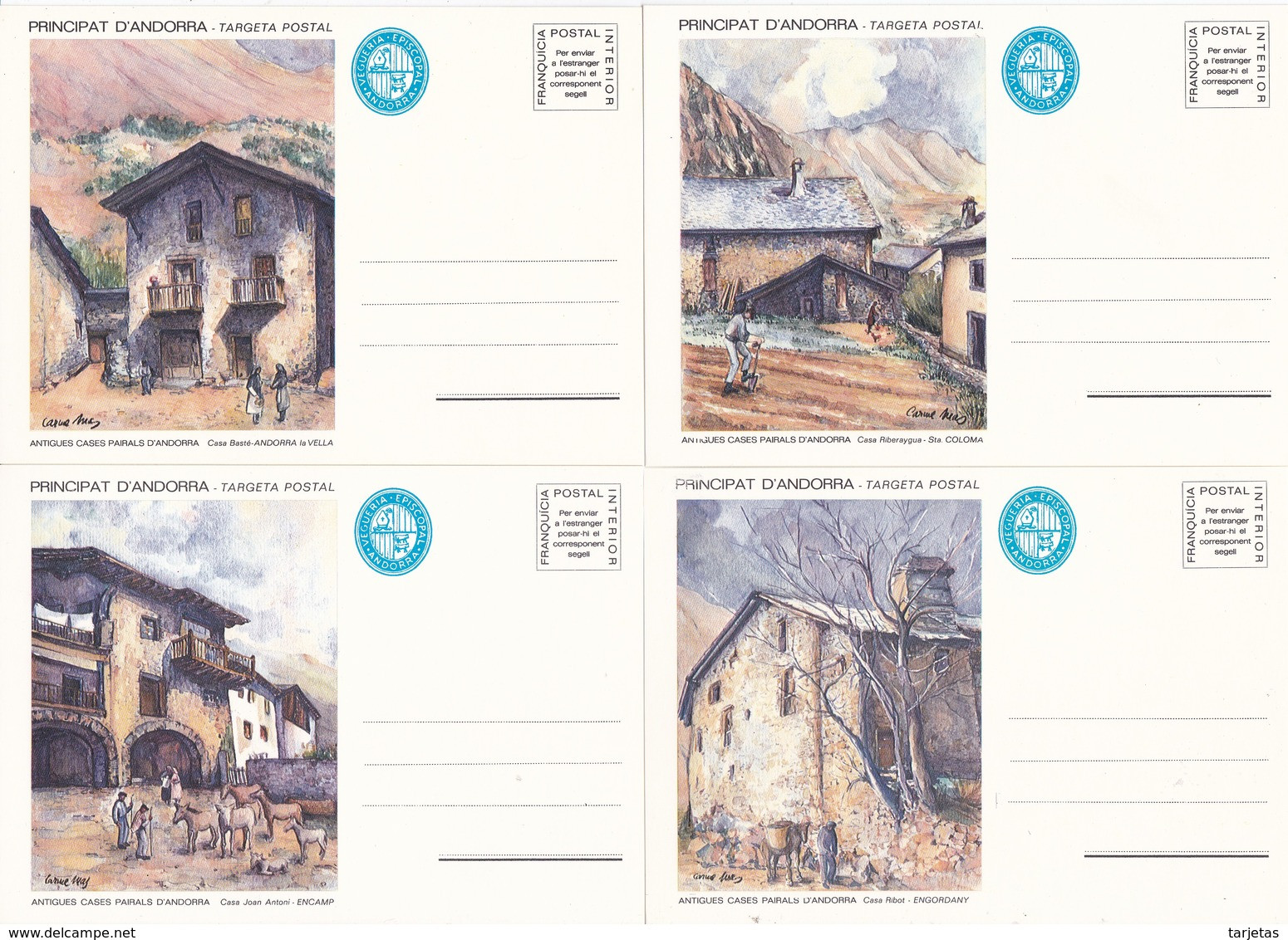 ANDORRA - VEGUERIA EPISCOPAL LOTE DE 6 TARJETAS / ENTERO POSTAL ANTIGUES CASES RURALS AÑO 1980 - Vicariato Episcopale