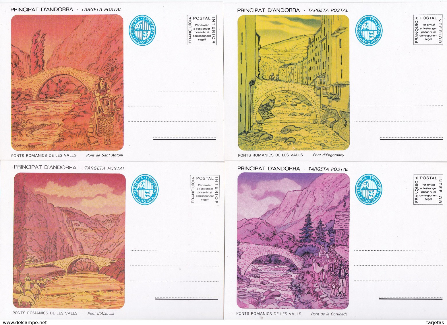 ANDORRA - VEGUERIA EPISCOPAL LOTE DE 6 TARJETA / ENTERO POSTAL PUENTES ROMANICOS  AÑO 1982 - Episcopal Viguerie