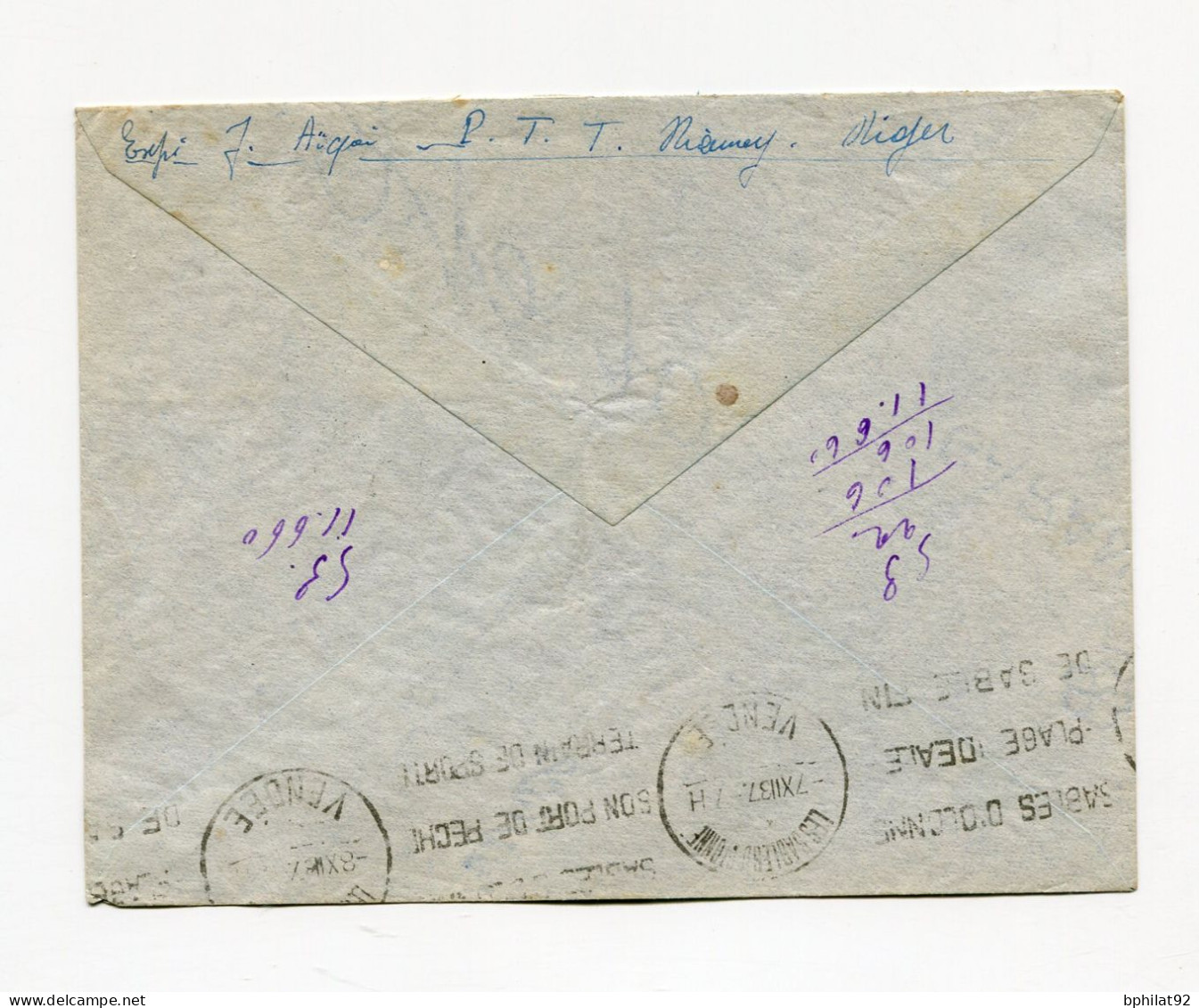 !!! NIGER, LETTRE PAR AVION DE NIAMEY POUR LES SABLES D'OLONNE DU 5/12/1937 - Cartas & Documentos