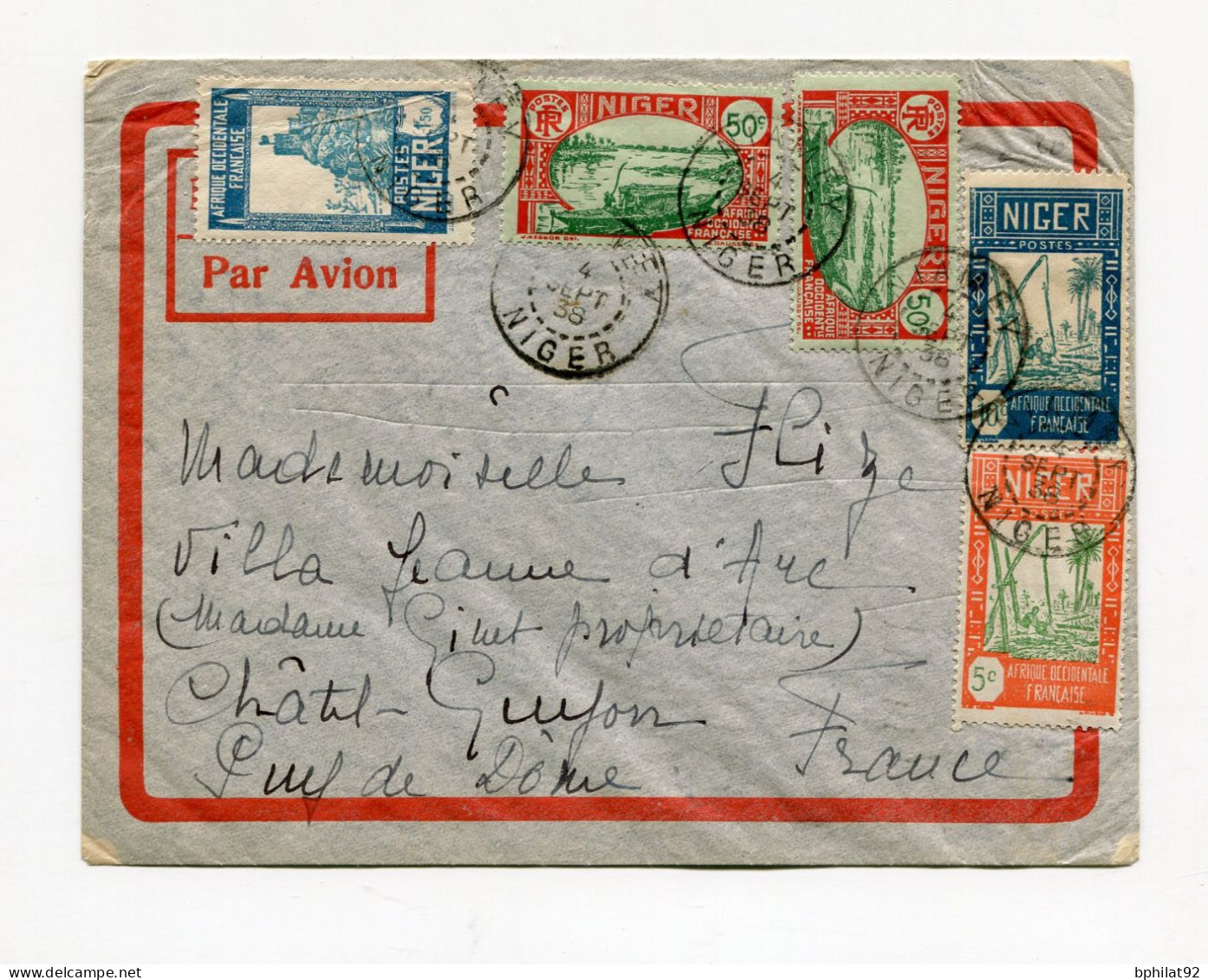 !!! NIGER, LETTRE PAR AVION DE NIAMEY POUR CHATEL GUYON DU 4/9/1938 - Cartas & Documentos