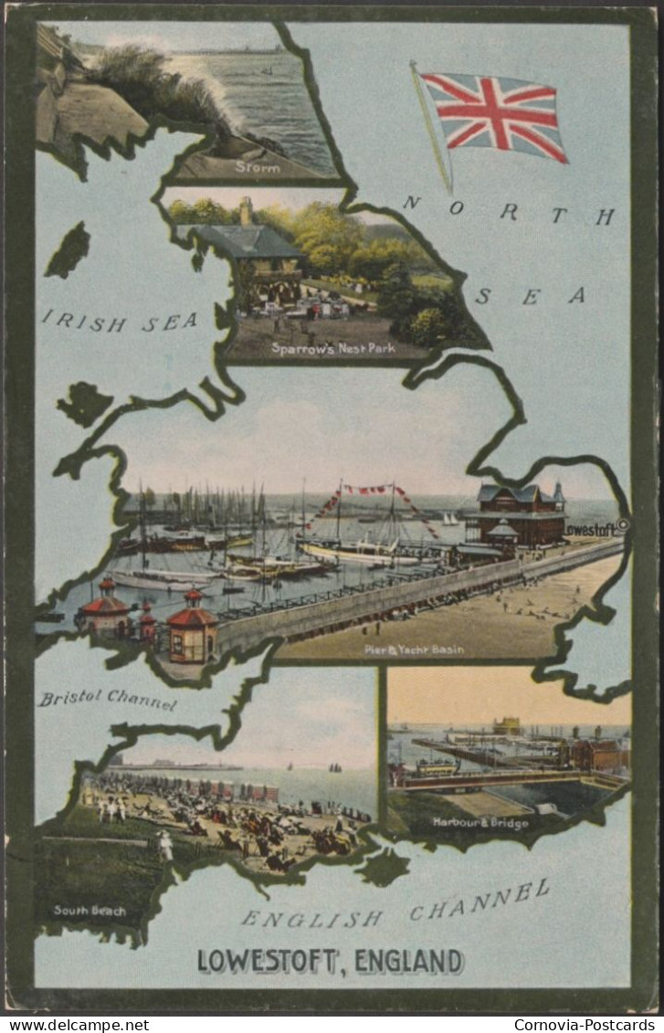 Lowestoft, Suffolk, C.1905-10 - Multiview Map Postcard - Lowestoft