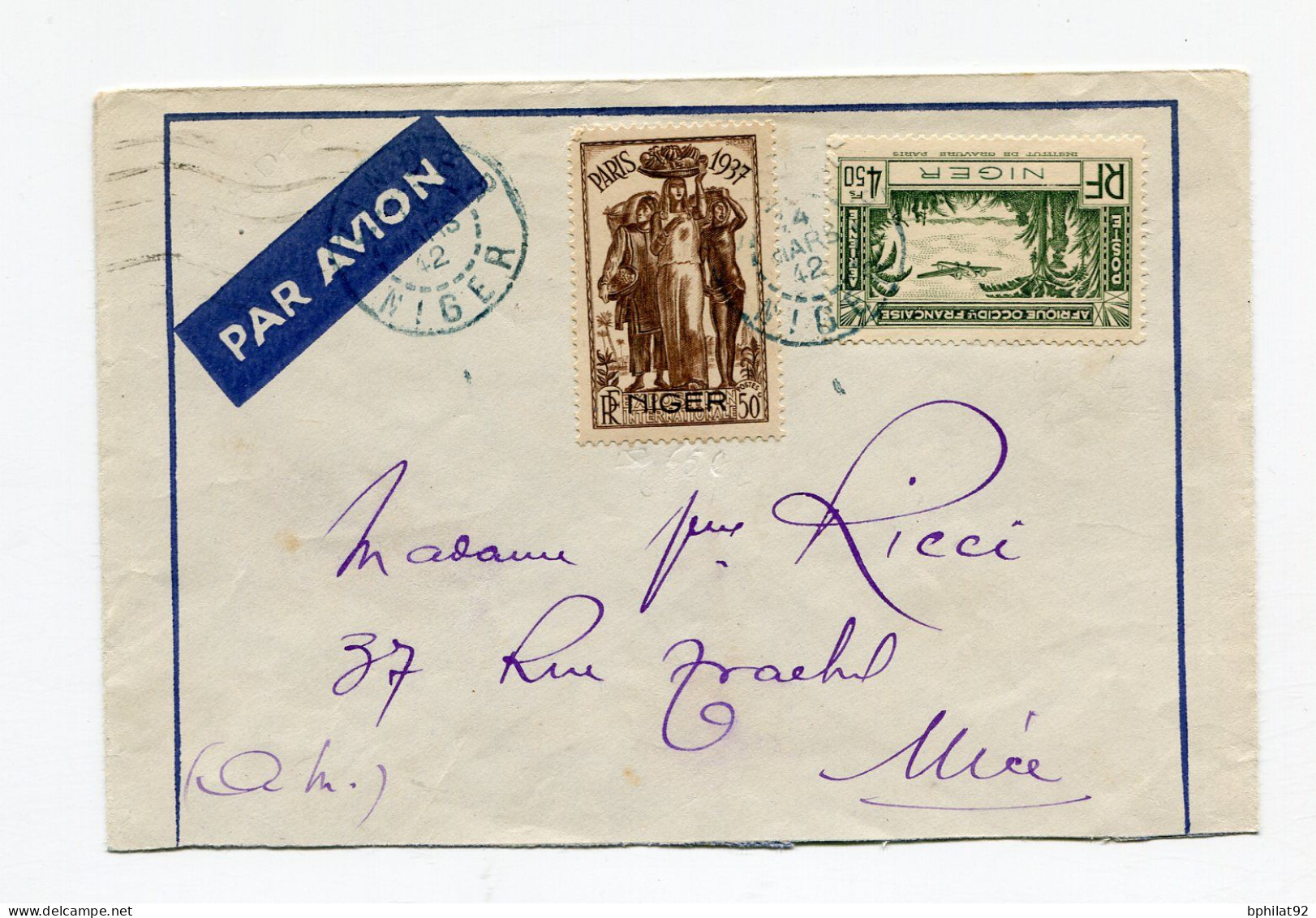 !!! NIGER, LETTRE PAR AVION DE ZINDER POUR NICE DE 1942 - Covers & Documents