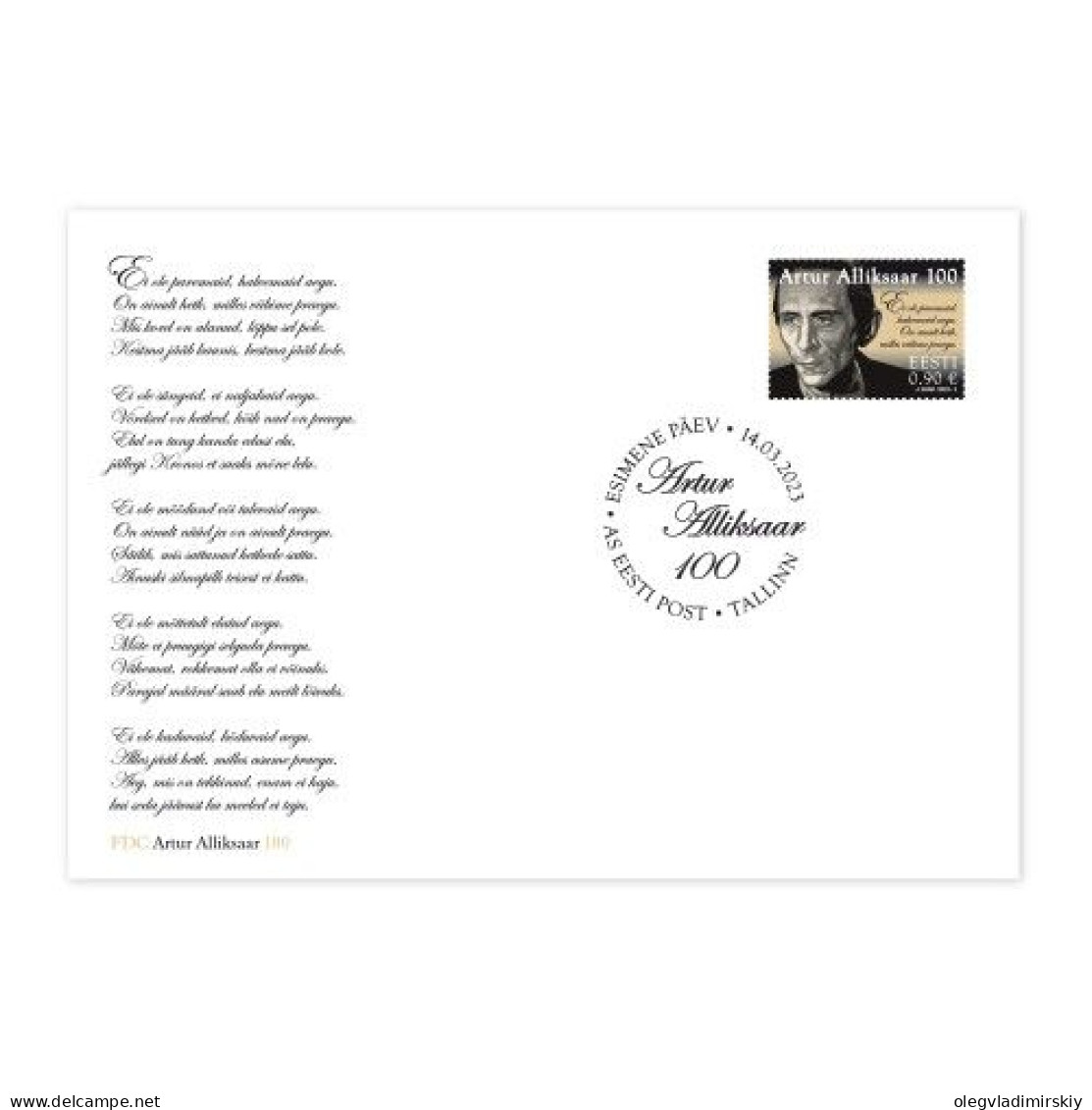 Estonia Estland 2023 Artur Alliksaar 100 Ann FDC - Ecrivains