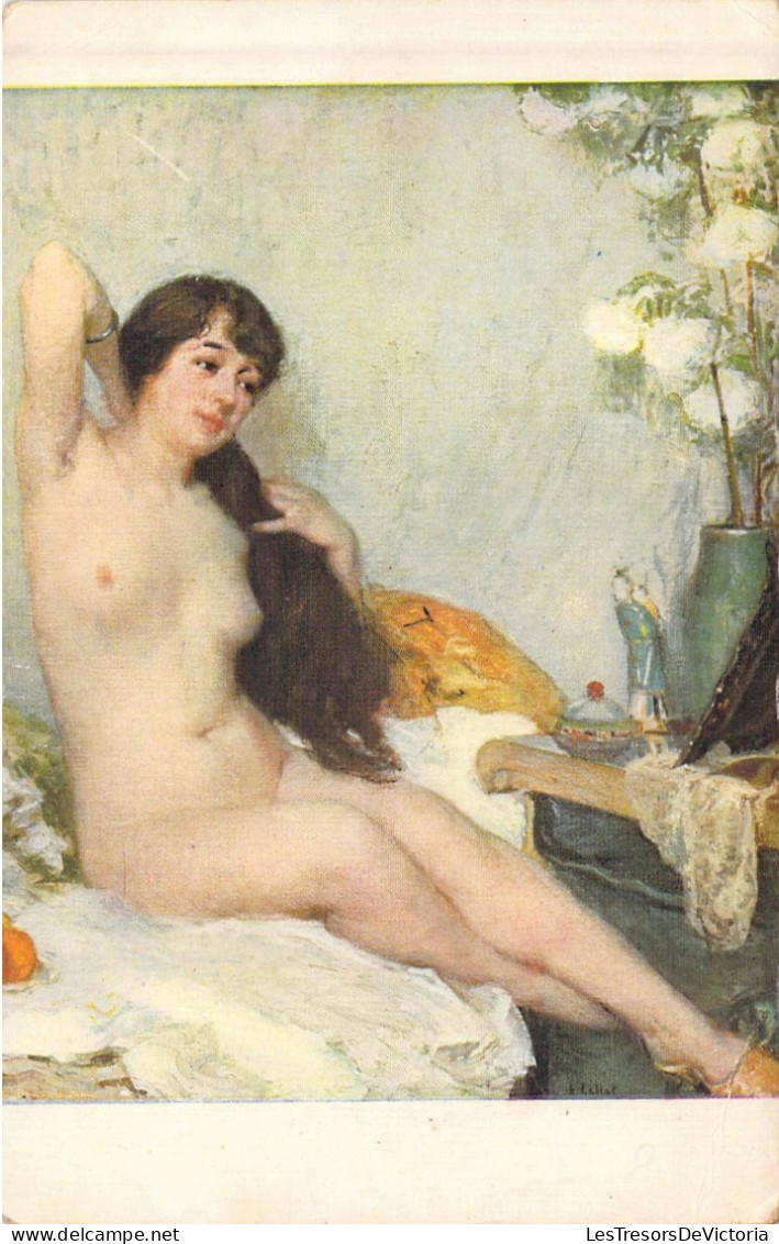 Illustration - Femme Dénudé Assis Sur Un Lit - Cheveux Long - Carte Postale Ancienne - Non Classés