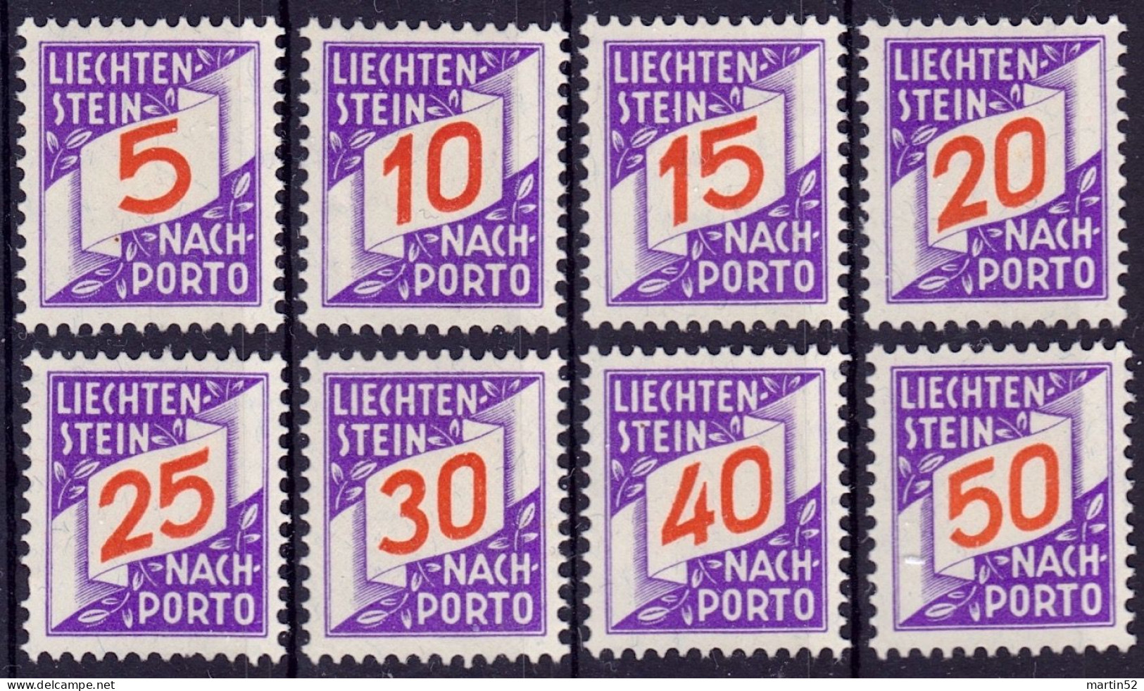 Liechtenstein 1928: ERSTE NACHPORTO-Marken Nr. 13-20 In Schweizer Währung * Falz Charnière MH (Zu CHF 135.00 -50%) - Taxe