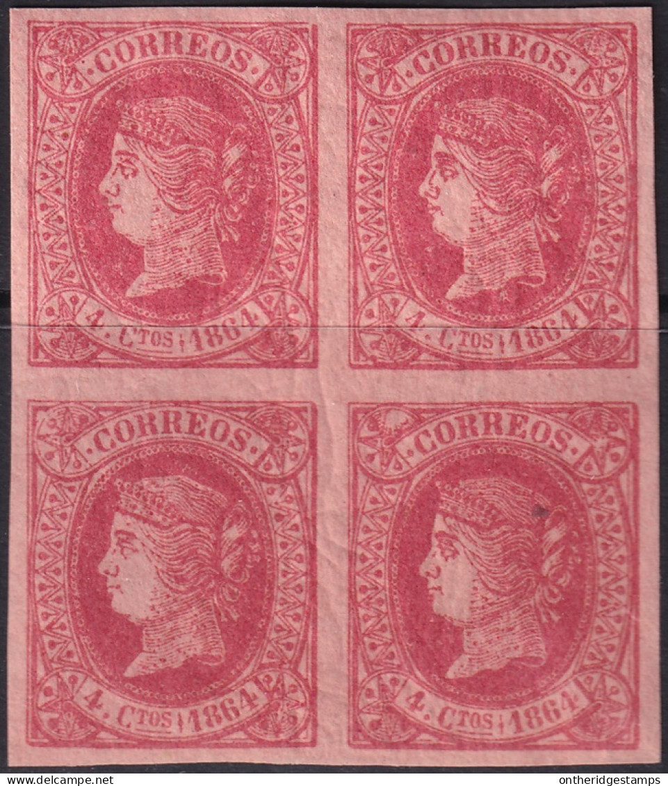 Spain 1864 Sc 62a Espana Ed 64a Yt 60 Block MNH** Cracked Gum Creasing Experts Mark - Nuevos