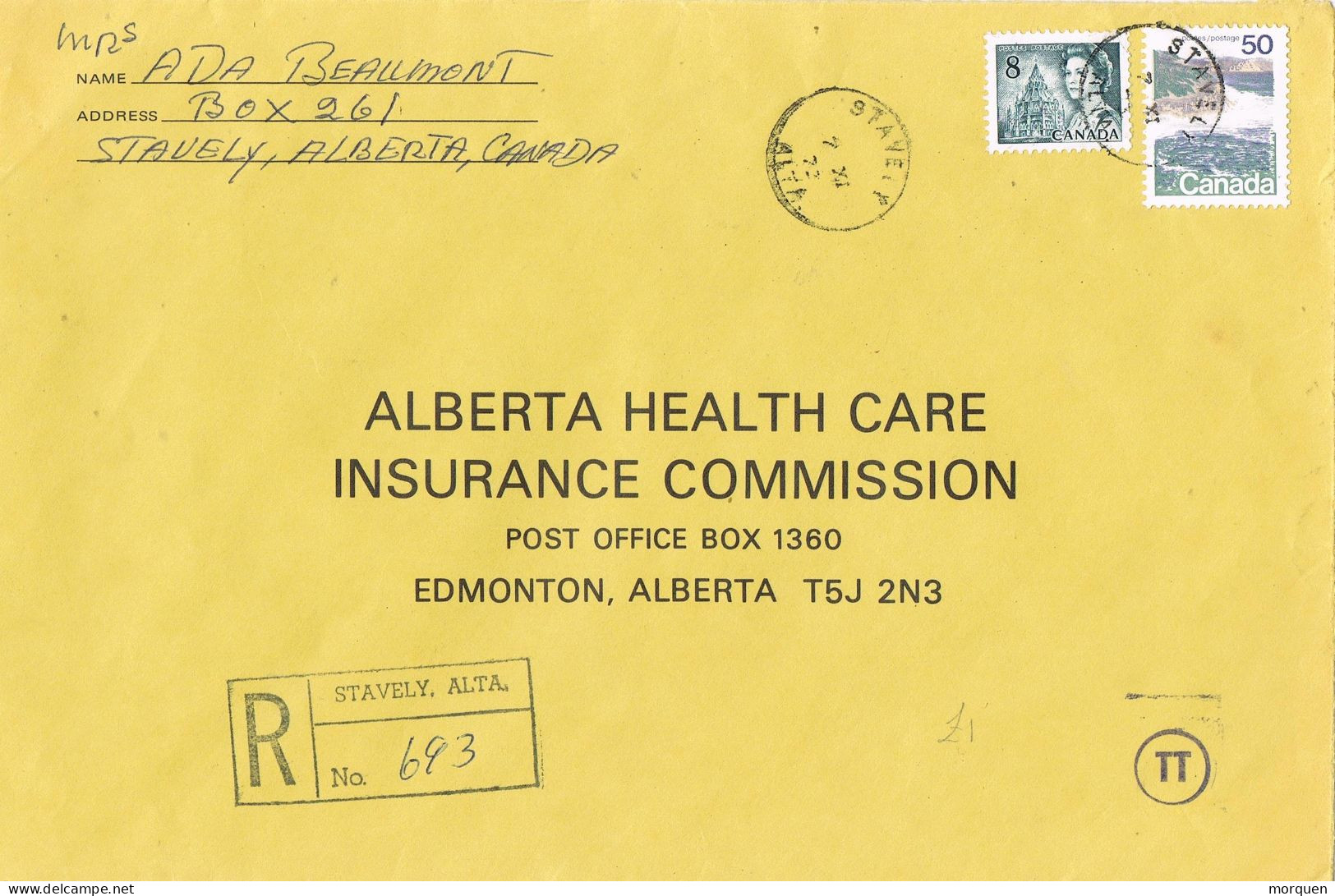 49313. Carta Certificada STAVELY (Alberta) Cabada 1973 To Edmonton - Cartas & Documentos