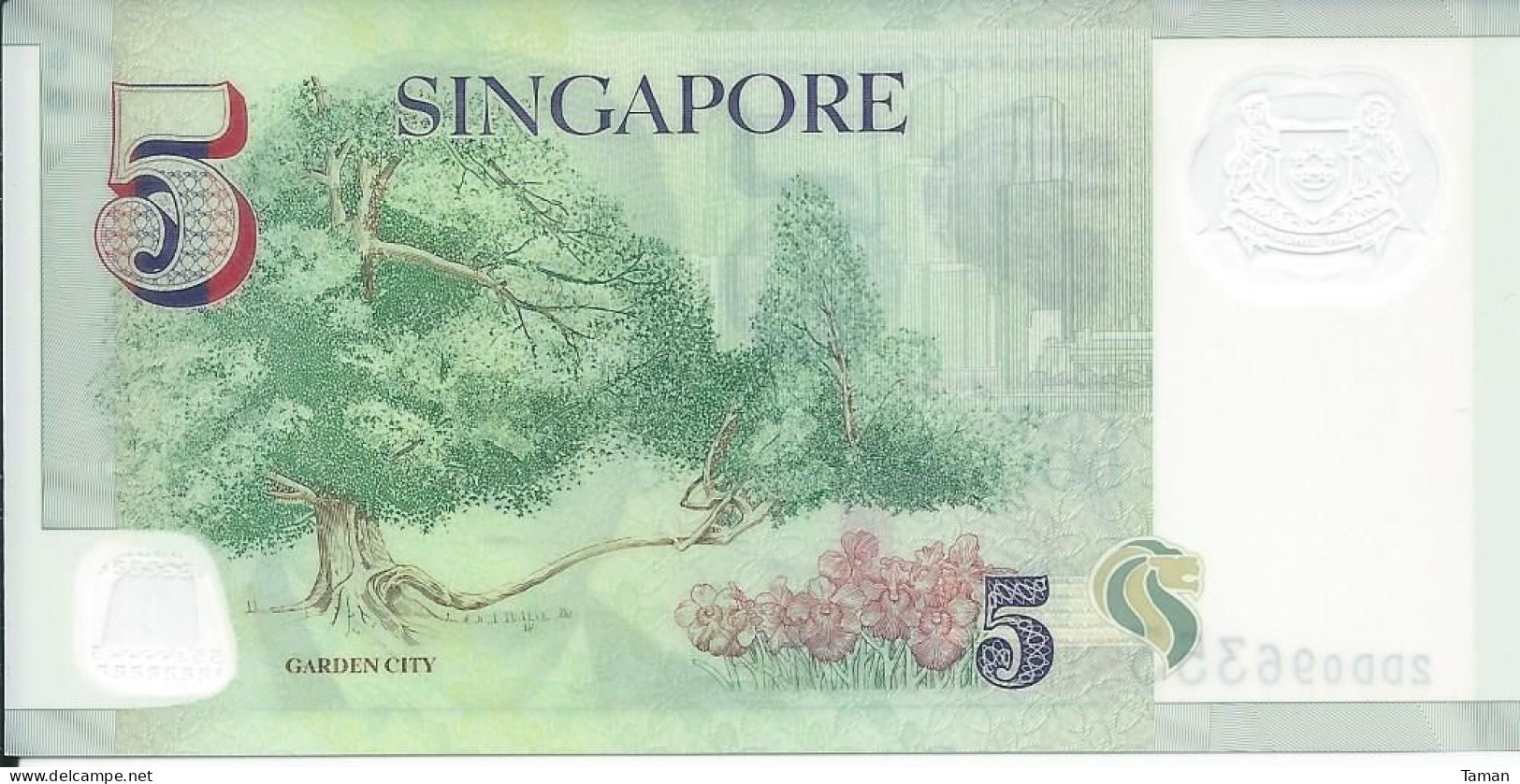 SINGAPOUR  -  SINGAPORE  -  5 Dollars  Nd(2007)   --  UNC  --   Yusof Ishak  -  Polymer - Singapur