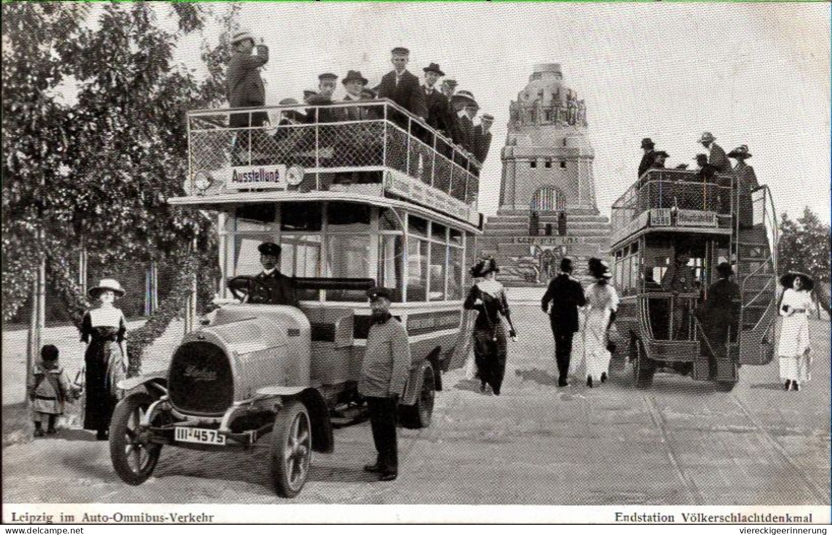 ! Alte Ansichtskarte Leipzig, Völkerschlachtdenkmal, Omnibus Verkehr, Endstation - Autobús & Autocar