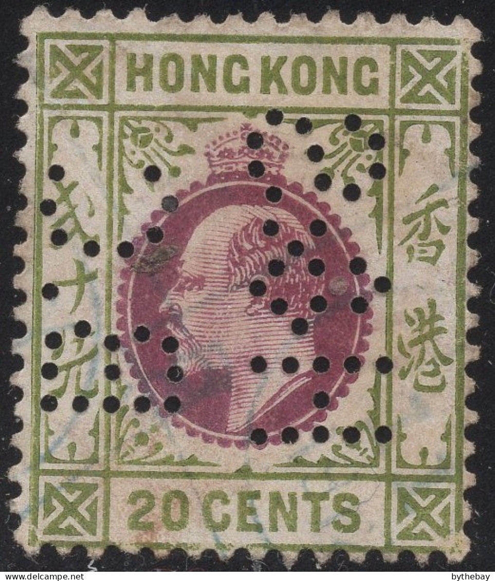 Hong Kong 1904-11 Used Sc 98 20c Edward VII Perfin H&S B.C - Oblitérés