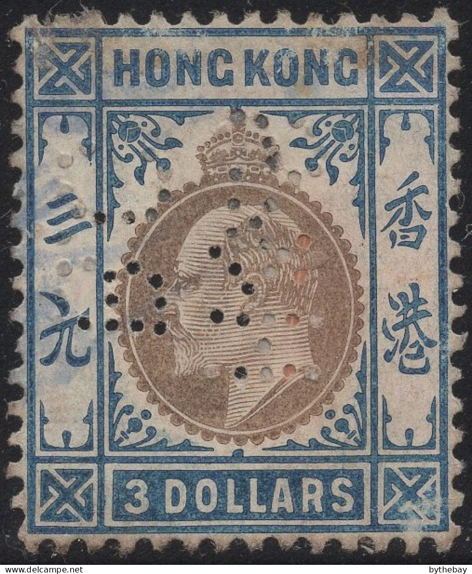 Hong Kong 1904-11 Used Sc 106 $3 Edward VII Perfin H&S B.C - Gebraucht