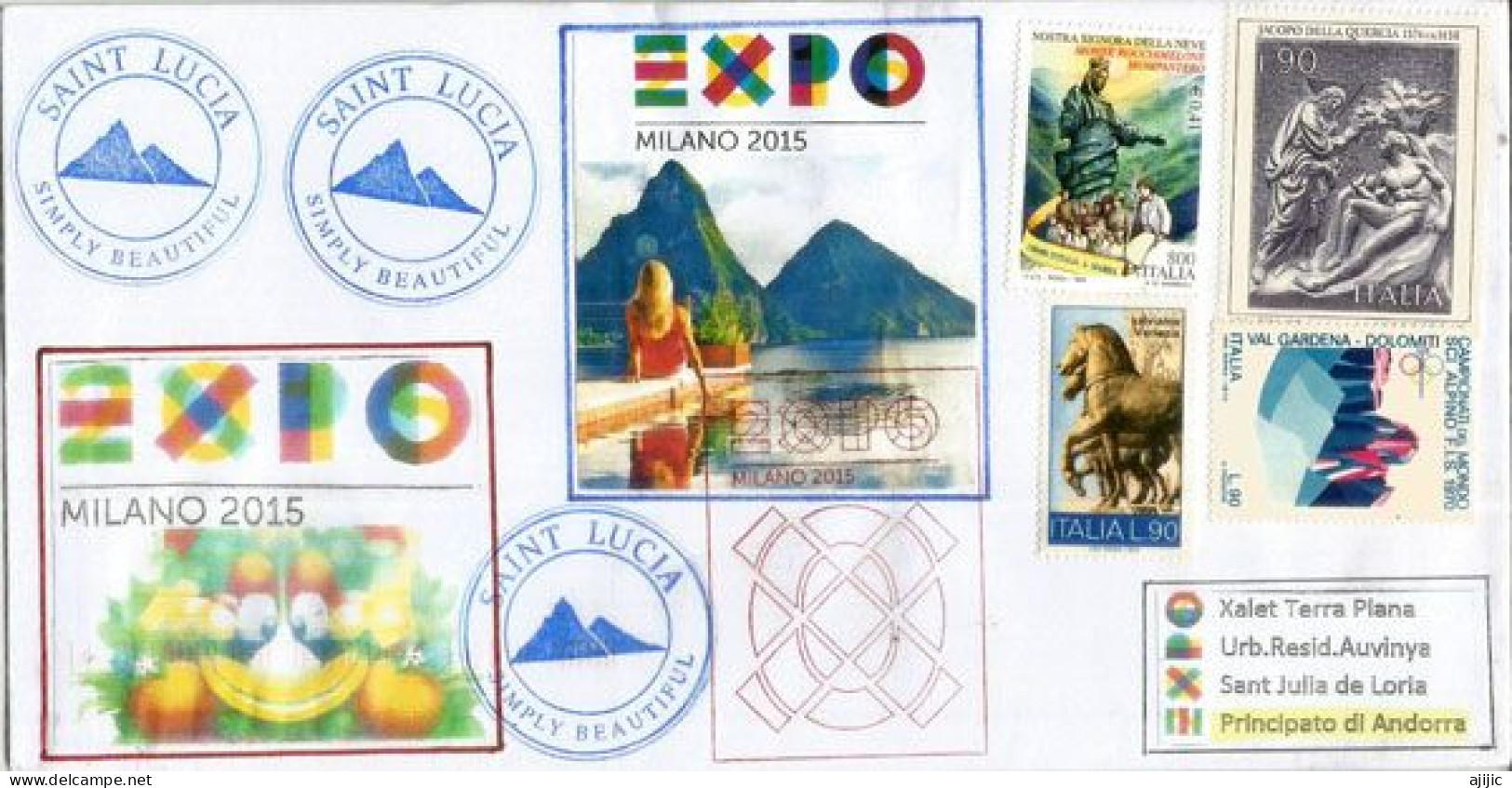 SAINT LUCIA.(Caraïbes) EXPO UNIVERSELLE MILAN 2015. Belle Lettre Du Pavillon 2 Pitons,avec Tampon Officiel De L'EXPO - 2015 – Milano (Italia)