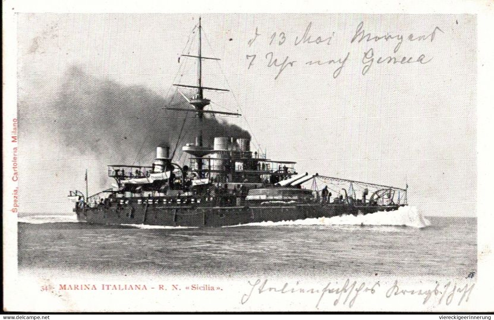 ! Alte Ansichtskarte Warship, Kriegsschiff, Marina Italiana, Sicilia - Krieg